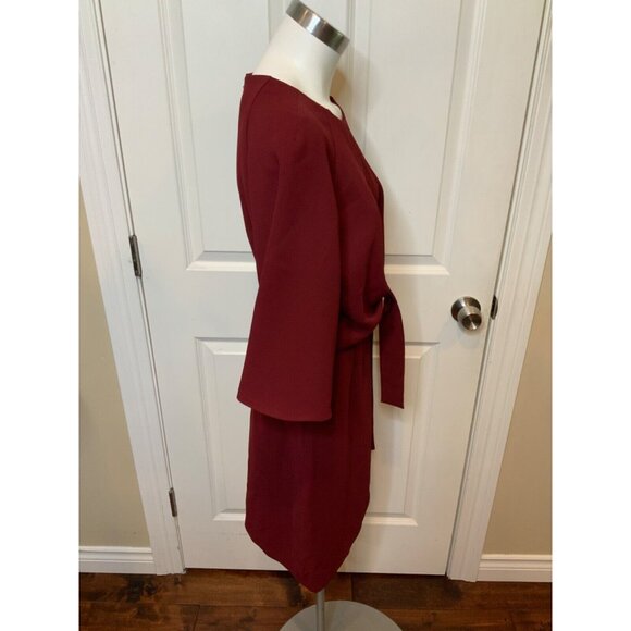 Tahari Arthur S. Levine Dark Red 3/4 Sleeve Shift Dress W/ Tie, Size 6 - Picture 2 of 5